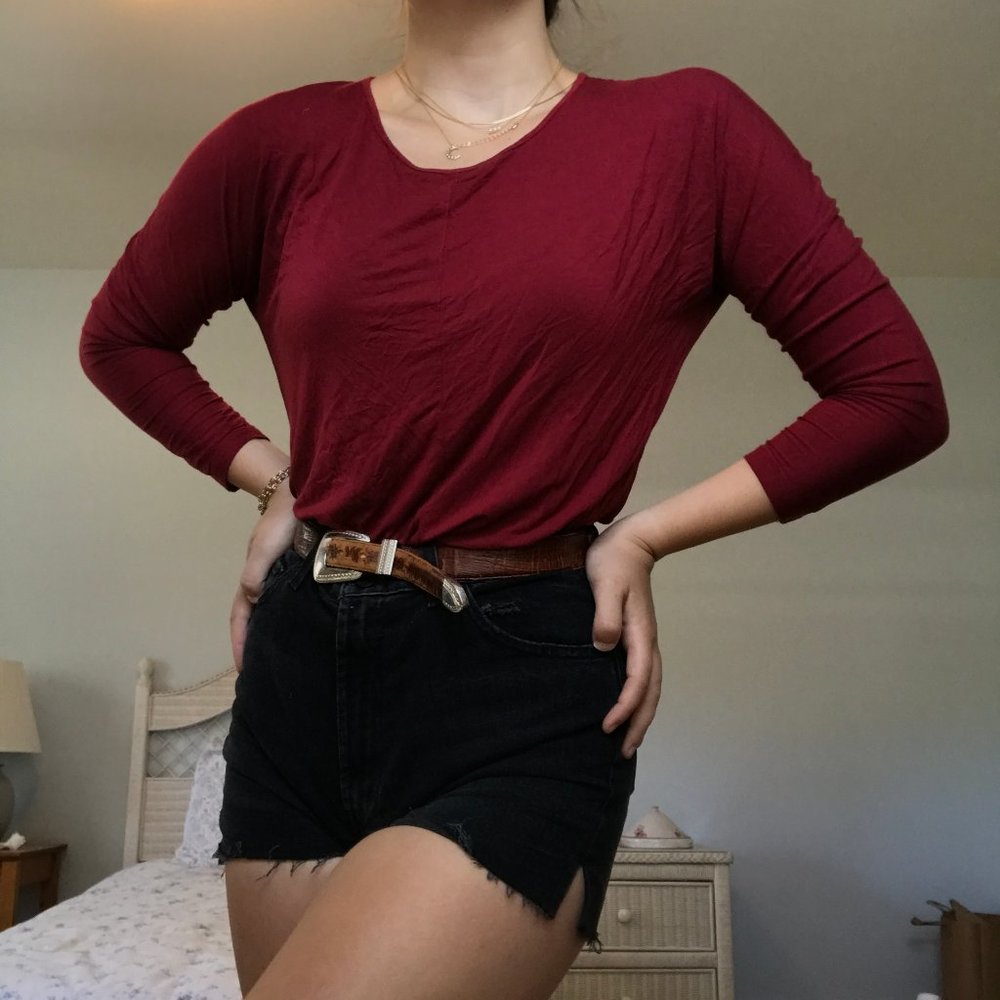 Red Slouchy Long-Sleeve Comfort Top